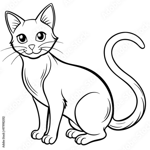 Stylized line art Cat with Curved Tail and Alert Ears Vector