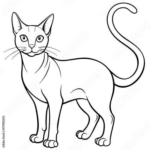 Stylized line art Cat with Curved Tail and Alert Ears Vector