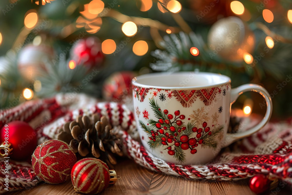 A mug with a tree design sits on a wooden table, generative ai image., A mug with a tree design sits on a wooden table, generative ai image.,