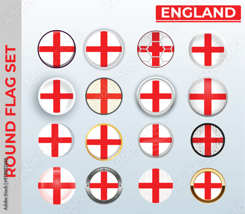 England round flag Set with 16 Different Styles