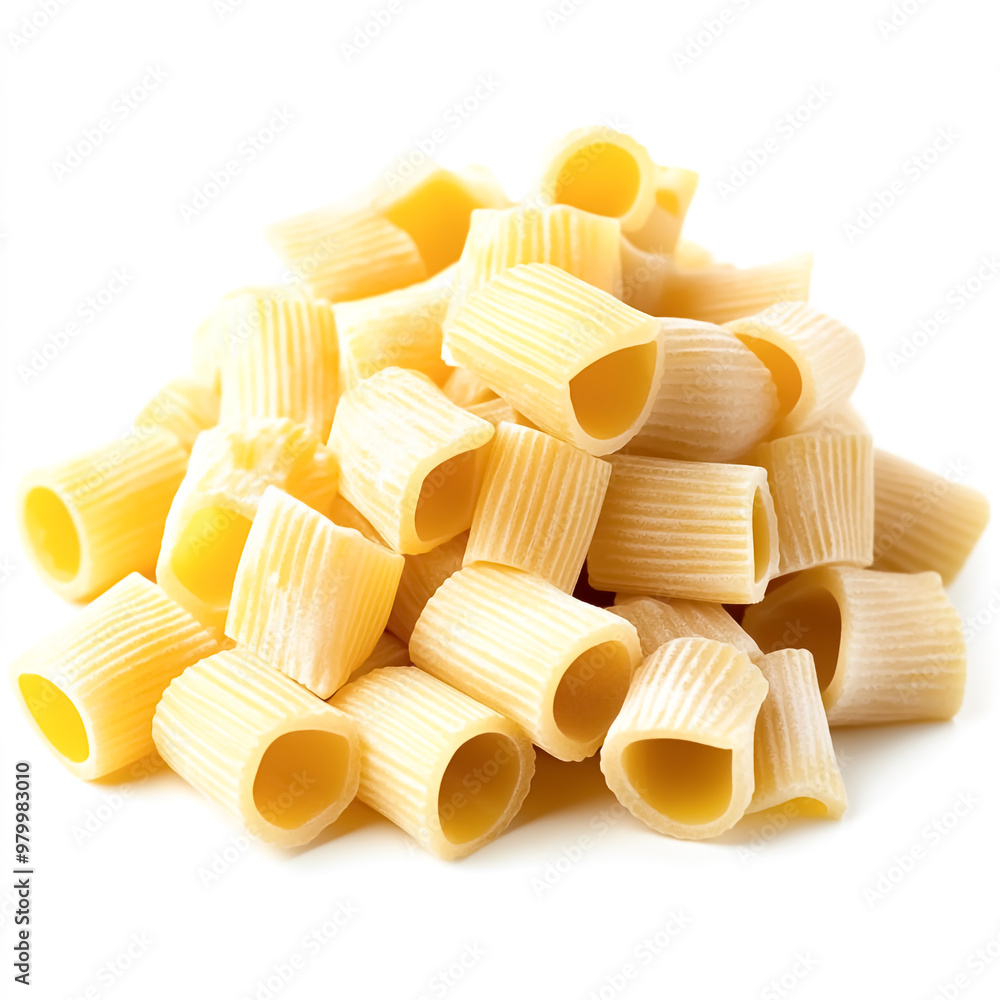 Italian calamarata pasta on white background Italian calamarata pasta on white background