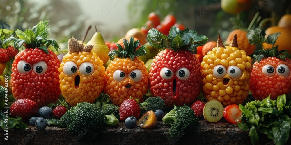 The engaging cityscape where lively fruits with faces transform ordinary moments into delightful and magical adventures The engaging cityscape where lively fruits with faces transform ordinary moments into delightful and magical adventures