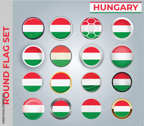 Hungary round flag Set with 16 Different Styles