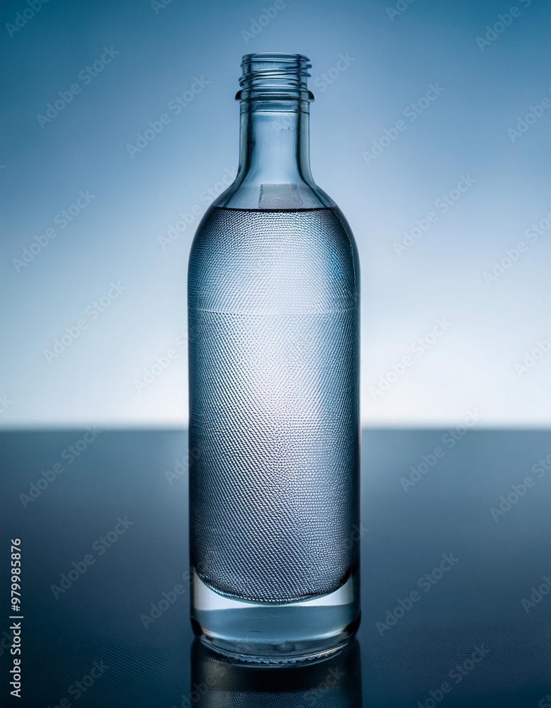 Isolated glass bottle with depth of field capturing reflective surface and transparency Isolated glass bottle with depth of field capturing reflective surface and transparency