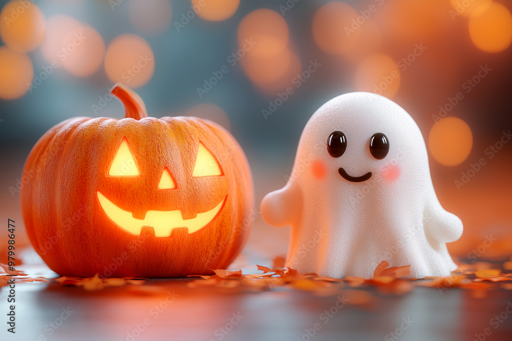 Halloween pumpkin. A friendly ghost popping out of a pumpkin Halloween pumpkin. A friendly ghost popping out of a pumpkin