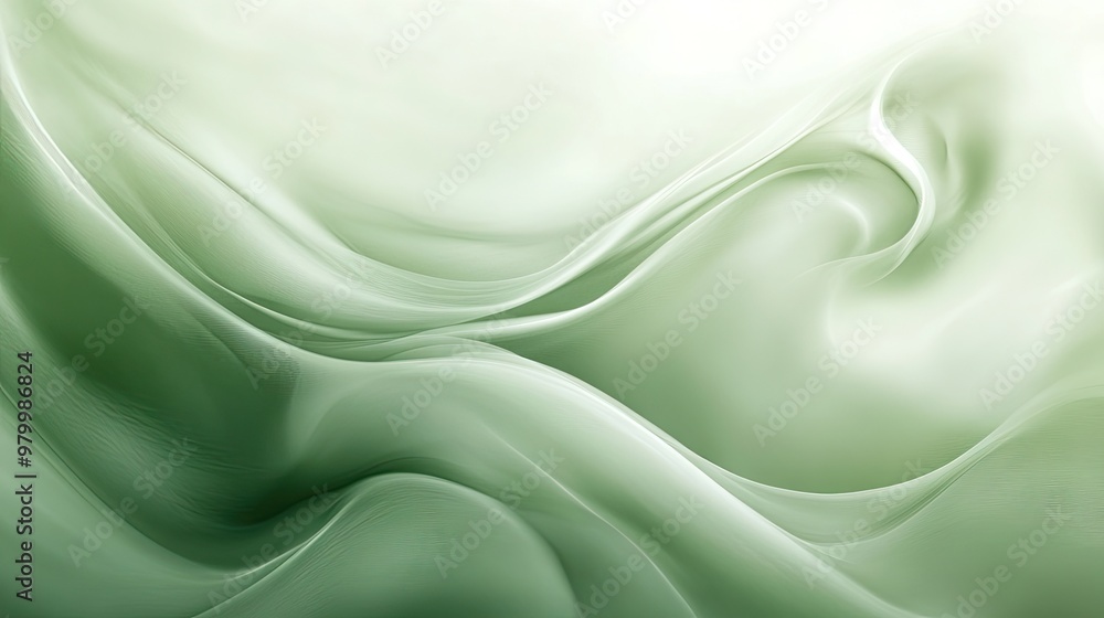 Obraz premium A soft green abstract background with flowing curves and light contrasts, perfect for a fresh, clean design.