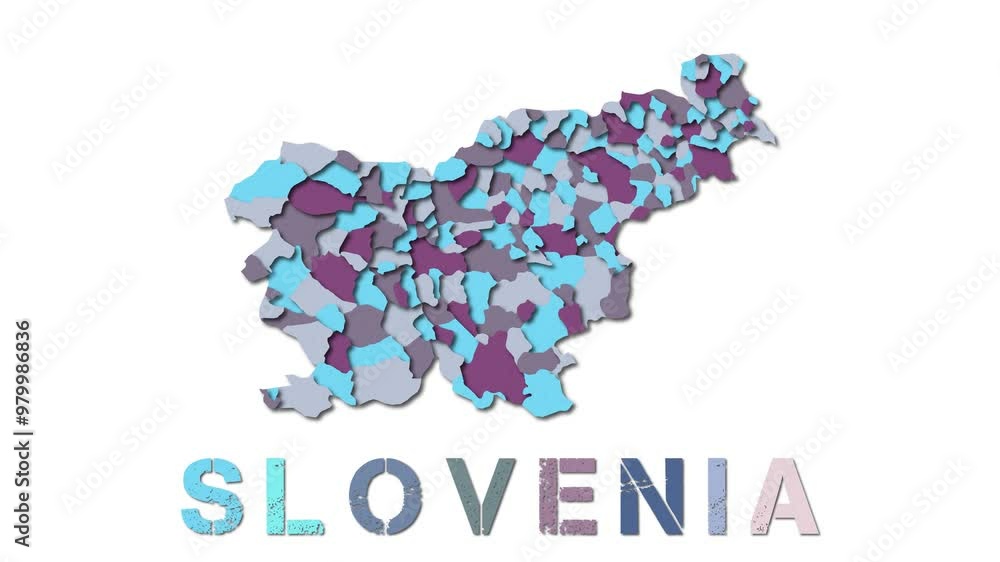 Slovenia map with paper regions. Animated country map growing from regions and title letters falling down. Radiant 4k animation. Slovenia map with paper regions. Animated country map growing from regions and title letters falling down. Radiant 4k animation.
