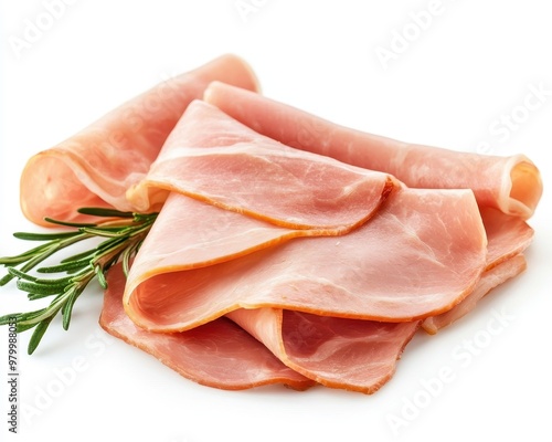 Pork and cooked ham on white background