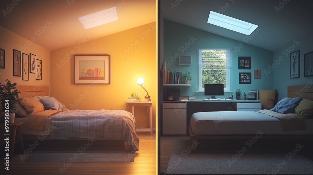 Cramped attic transformed into a cozy loft with minimalist decor and a skylight Cramped attic transformed into a cozy loft with minimalist decor and a skylight