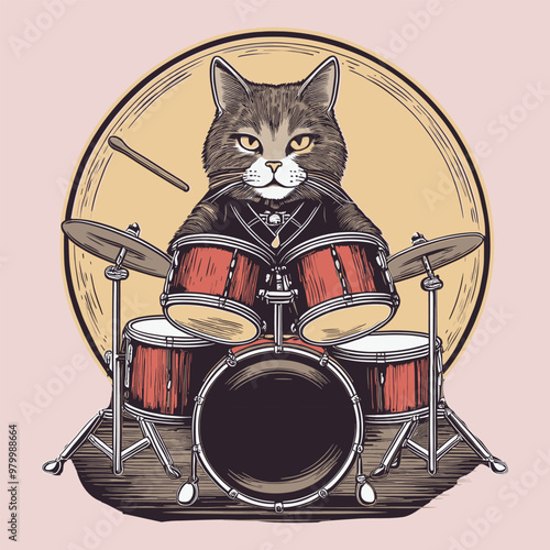 Confident Cat Drummer in a Suit