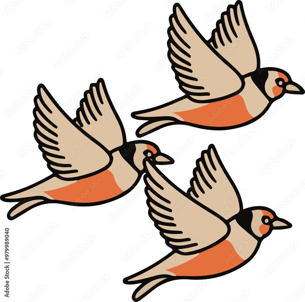 Naklejka premium Vector Illustration of Three Flying Birds in Motion