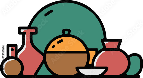 Vector Illustration of Decorative Kitchenware and Dishes