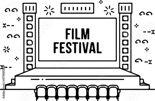 Vector Illustration of a Film Festival Stage Scene