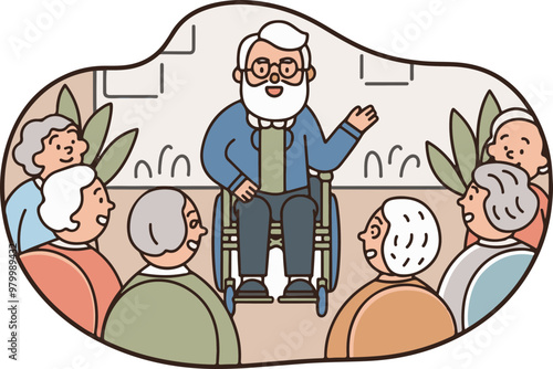 Elderly Storyteller Engaging with an Enthusiastic Audience