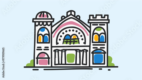 Colorful Illustration of a Historic Building