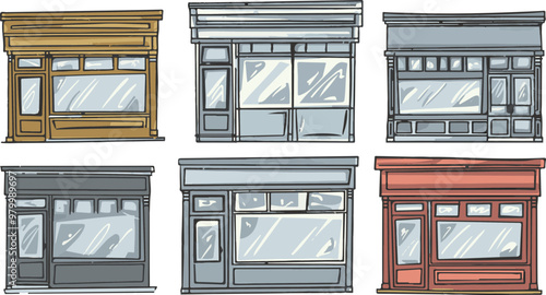 Illustration of Charming Shopfront Designs in Various Colors