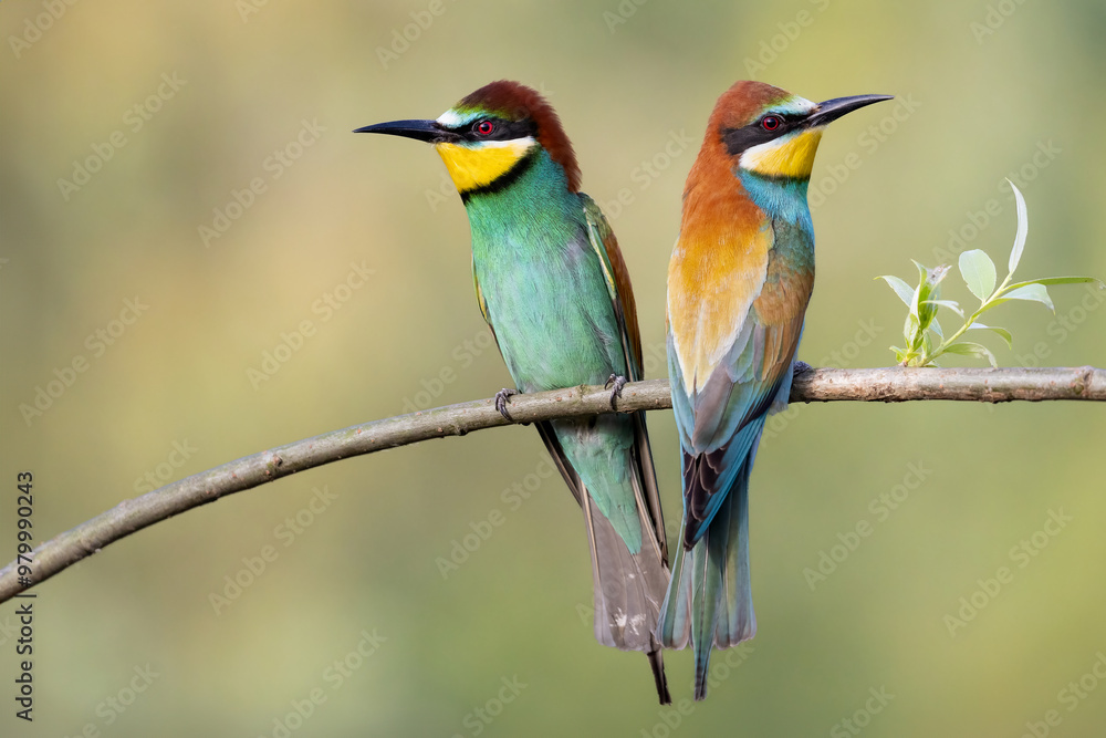 a pair of bee-eaters perching a pair of bee-eaters perching