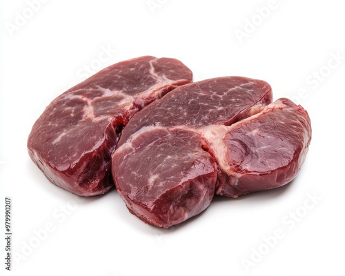 Raw pork kidney on white background