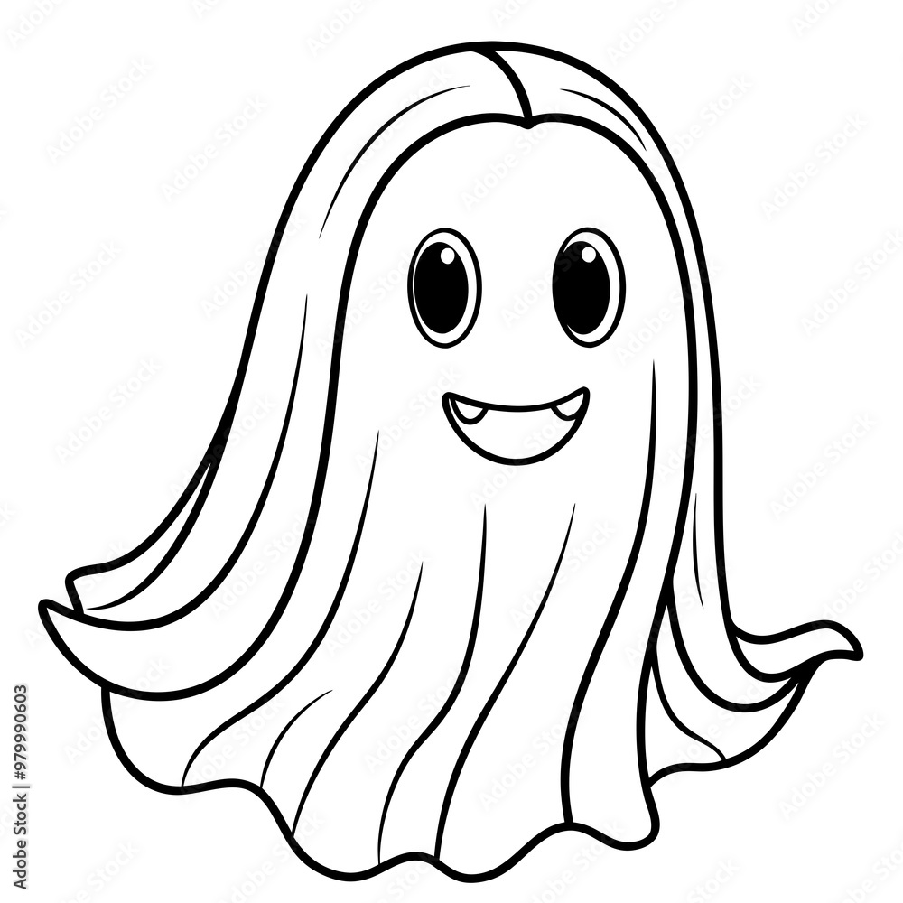 Charming Ghost Flowing Edges & Friendly Expression Line Art Vector Charming Ghost Flowing Edges & Friendly Expression Line Art Vector