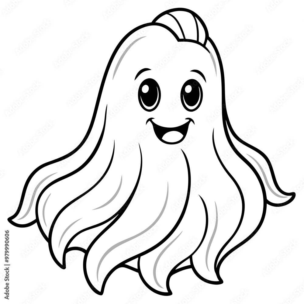 Charming Ghost Flowing Edges & Friendly Expression Line Art Vector Charming Ghost Flowing Edges & Friendly Expression Line Art Vector