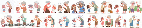 vector set of grandmother scolding her grandson in flat design style, simple and minimalist white background