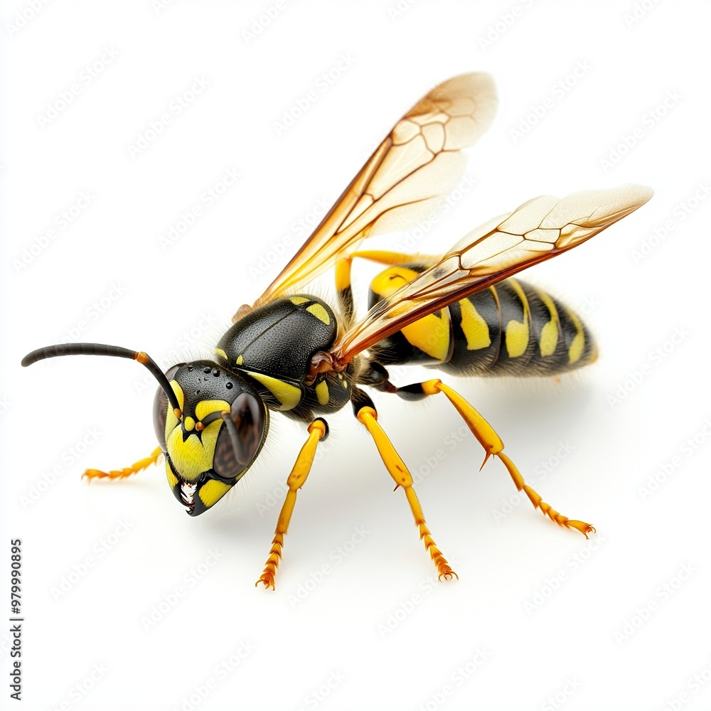 Wasp cleaning itself in front of a white background.generative ai Wasp cleaning itself in front of a white background.generative ai