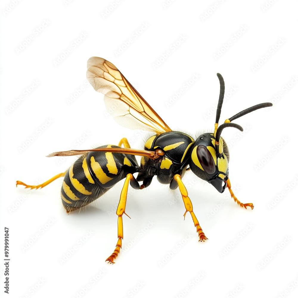 Wasp cleaning itself in front of a white background.generative ai Wasp cleaning itself in front of a white background.generative ai
