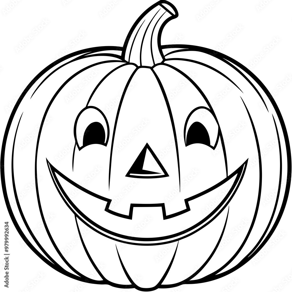 Classic Smiling Pumpkin with Triangular Eyes and Jagged Mouth line art vector Classic Smiling Pumpkin with Triangular Eyes and Jagged Mouth line art vector
