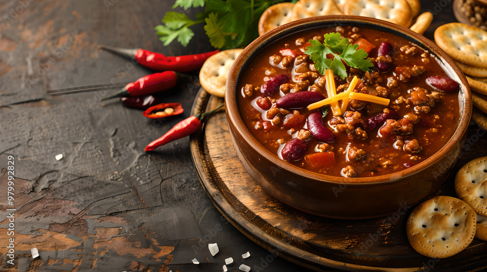 a bowl of chili crackers, food photography, a bowl of chili crackers, food photography,