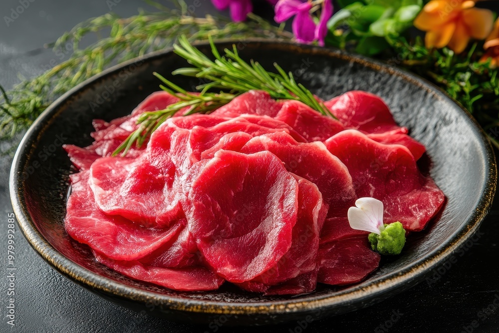 Succulent thick sliced raw beef tongue Succulent thick sliced raw beef tongue