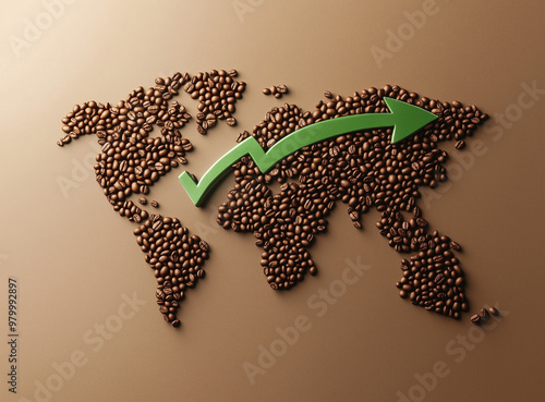 coffee beans world map with arrow #979992897