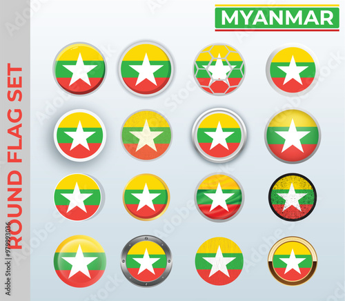 Free Download Myanmar round flag Set with 16 Different Styles - GFXLoad