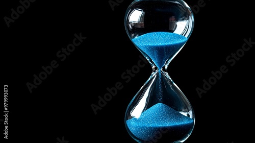 The Hourglass of Existence: Blue Sands Pouring Through the Timepiece, Extending Life’s Fragile Countdown Against the Shadowed Backdrop of Time’s Unforgiving Flow