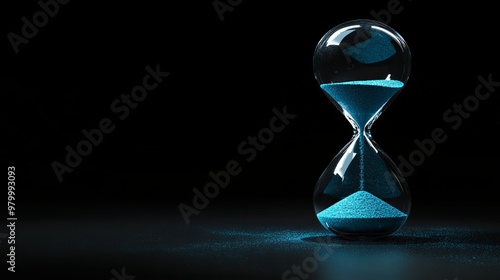 The Hourglass of Existence: Blue Sands Pouring Through the Timepiece, Extending Life’s Fragile Countdown Against the Shadowed Backdrop of Time’s Unforgiving Flow