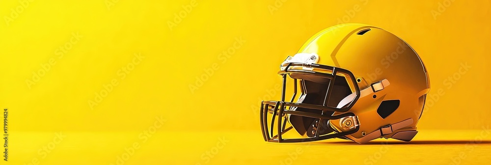 yellow American football helmet against yellow background. Sport poster, yellow American football helmet against yellow background. Sport poster,