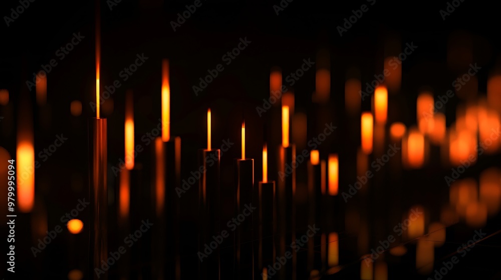 Realistic stock market candles depicting sharp drops and gains on a solid black background. Realistic stock market candles depicting sharp drops and gains on a solid black background.