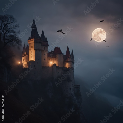 halloween castle in the night