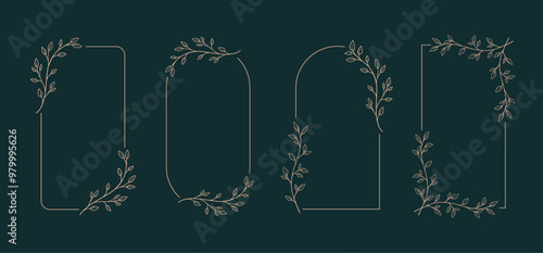 Collection of luxury frames, borders and corners. Hand drawn botanical floral elements in line art and silhouette style. Good for greeting cards, invitations, menu, certificates and graphic design.