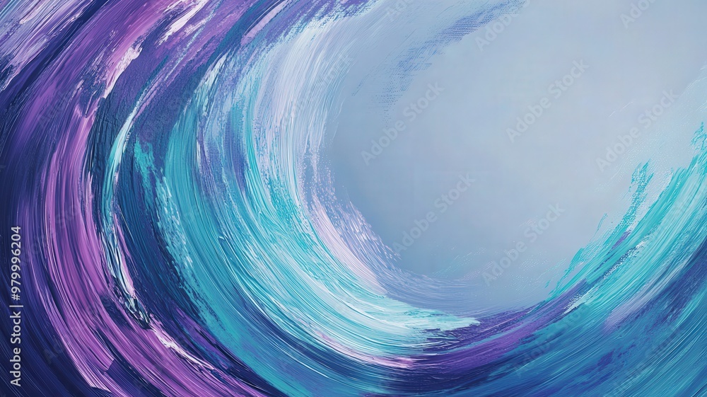 Abstract swirling wave in shades of blue and purple against a light background in a serene artistic composition Abstract swirling wave in shades of blue and purple against a light background in a serene artistic composition
