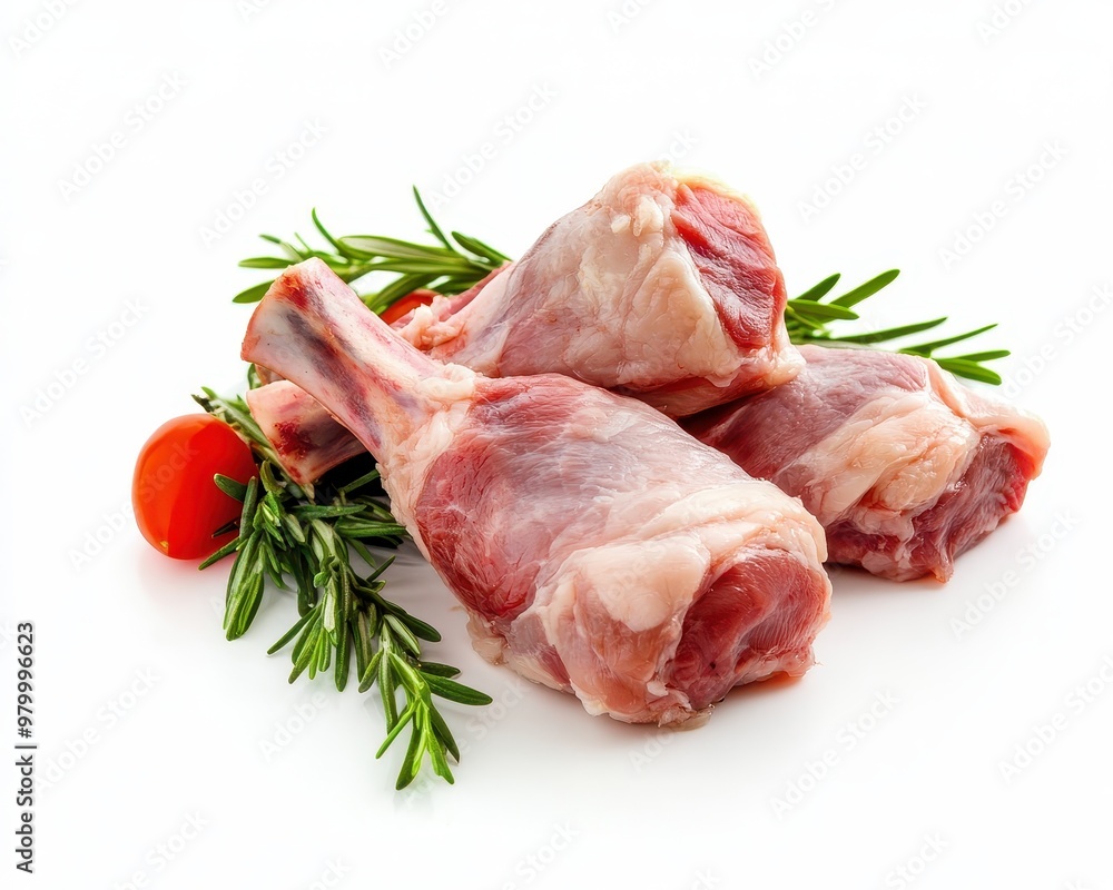 Uncooked pork legs on white backdrop Uncooked pork legs on white backdrop