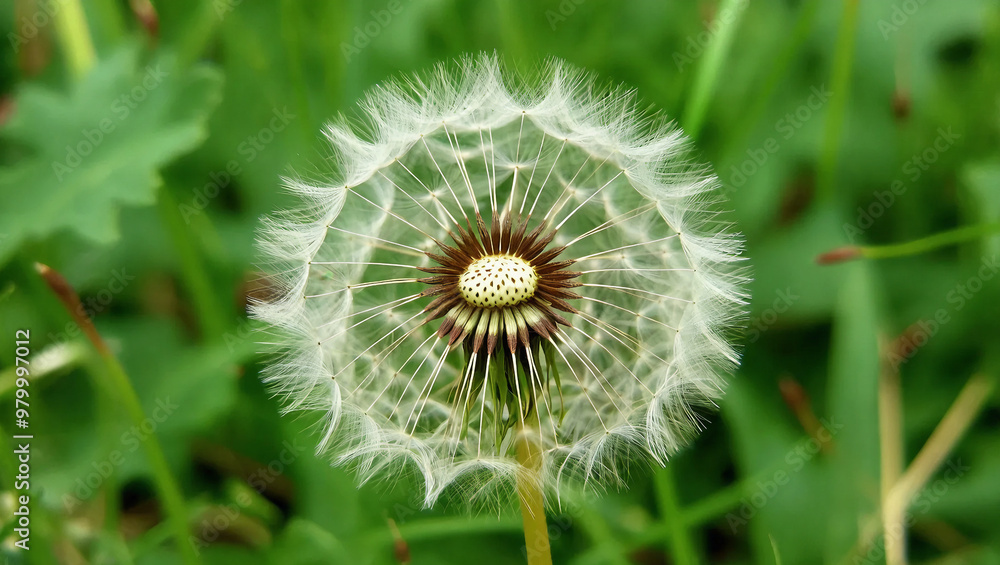 A dandelion stands tall in the grass, its fluffy seeds ready to disperse in the breeze, Generative AI. A dandelion stands tall in the grass, its fluffy seeds ready to disperse in the breeze, Generative AI.