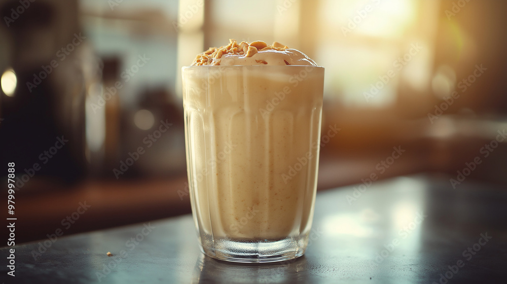 Creamy almond smoothie with nut topping. Creamy almond smoothie with nut topping.