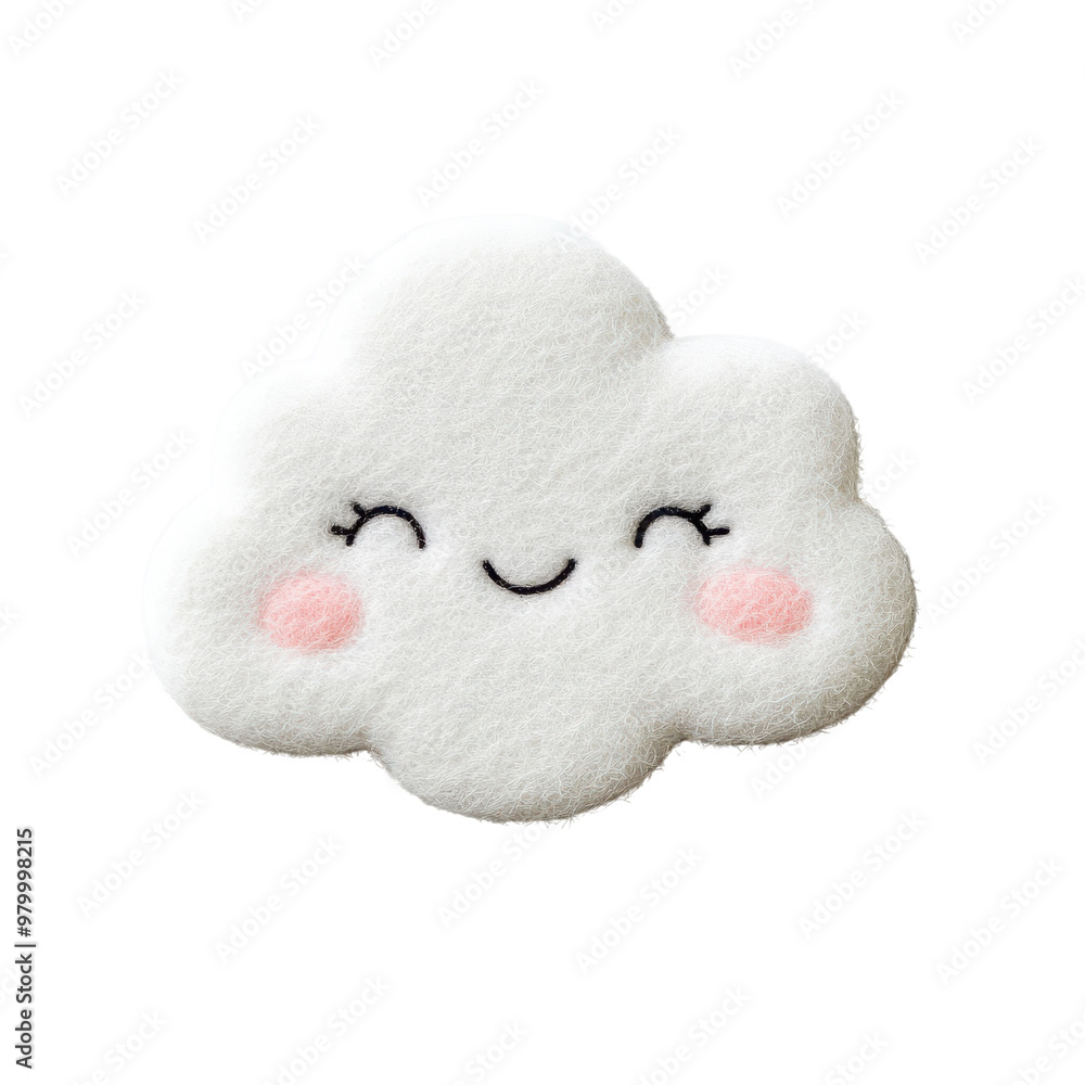 A cute, smiling cloud character made of soft fabric, perfect for children's designs and playful decor., isolated on a transparent background. A cute, smiling cloud character made of soft fabric, perfect for children's designs and playful decor., isolated on a transparent background.