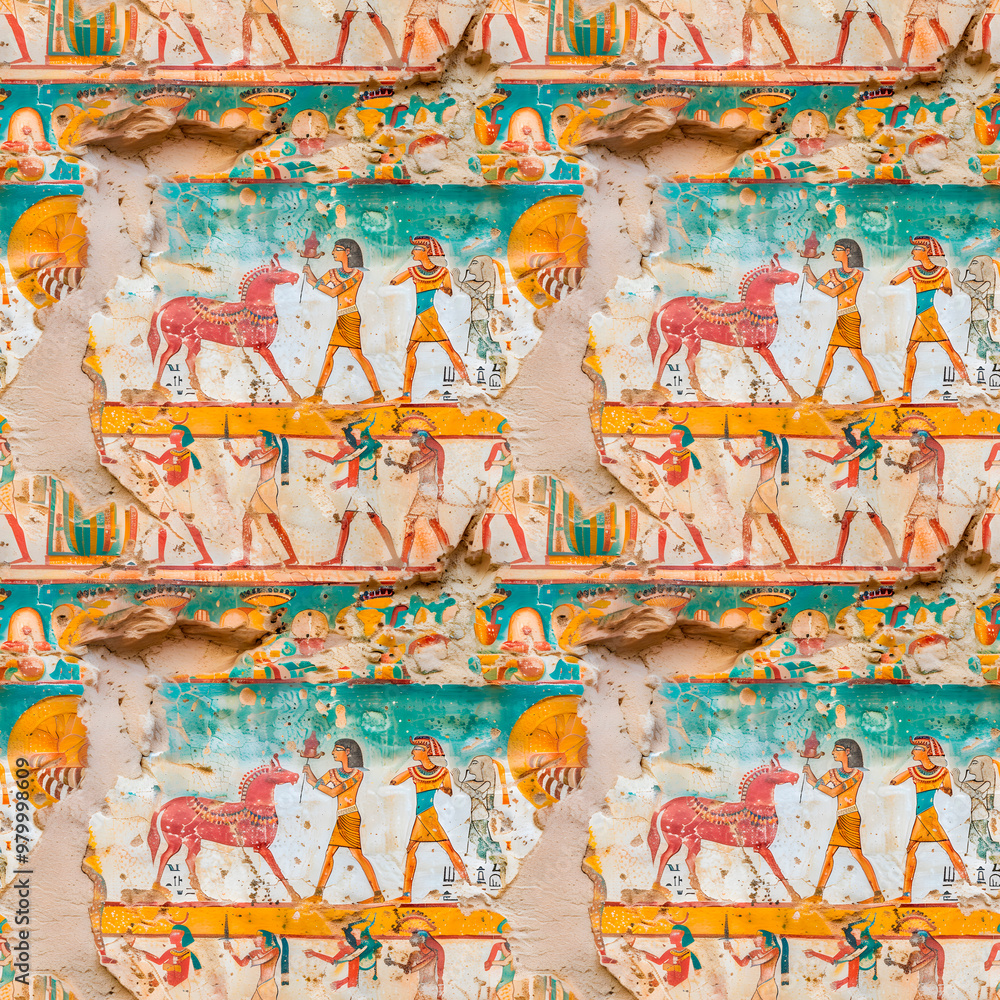 Naklejka premium Ancient rock painting. Seamless pattern.