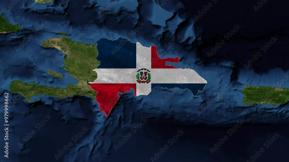 Zoom from Earth to Dominican Republic. (Country Flag) World map ...