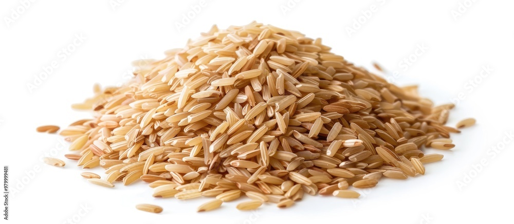 Pile Of Uncooked Brown Rice On White Background Pile Of Uncooked Brown Rice On White Background