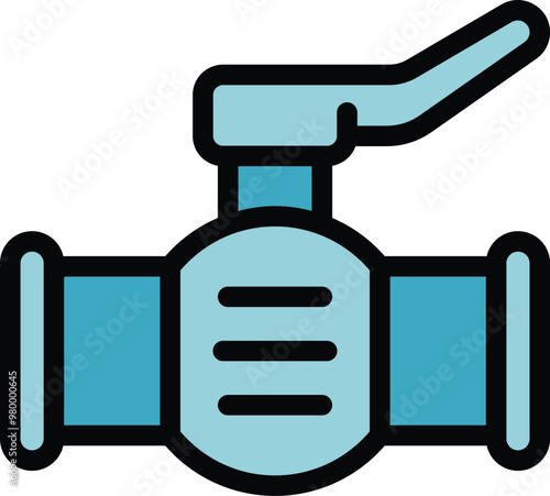 Cartoon style icon of a water valve regulating the flow of liquid through a pipe