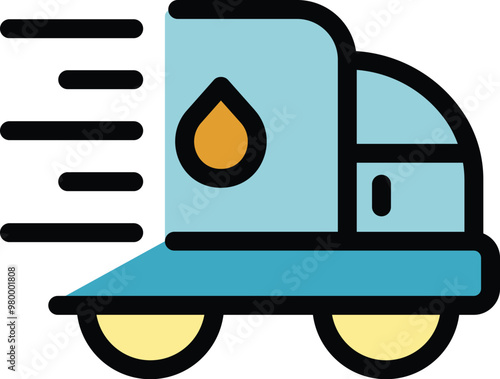 Simple modern icon style illustration depicting a tank truck quickly delivering oil and gas