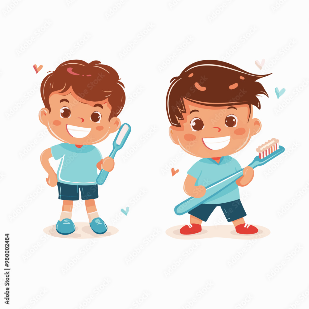 Vector illustration of two boys with toothbrushes Vector illustration of two boys with toothbrushes