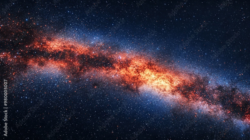 Fototapeta premium A vivid close-up of a radiant red and blue celestial body, surrounded by twinkling stars against the dark canvas of the night sky